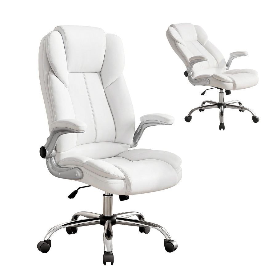 Artiss Kea white PU leather executive office chair with high back and chrome base