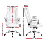 Artiss Kea white PU leather executive office chair with high back and chrome base, S-shape high back