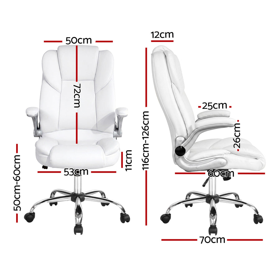 Artiss Kea white PU leather executive office chair with high back and chrome base, S-shape high back