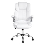 Artiss Kea white PU leather executive office chair with high back and chrome base, retractable padded armrests