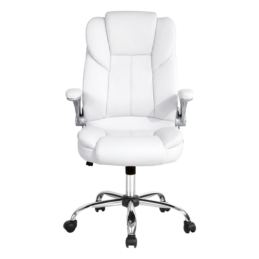 Artiss Kea white PU leather executive office chair with high back and chrome base, retractable padded armrests
