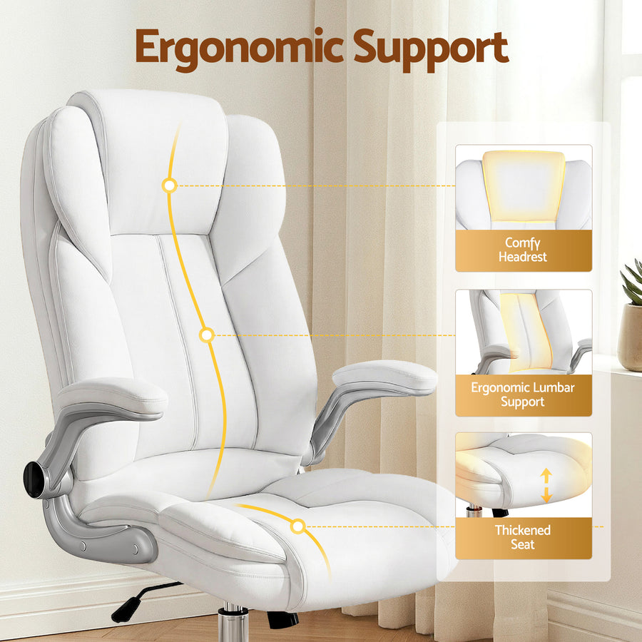 Artiss Kea white PU leather executive office chair with high back and chrome base, image 6