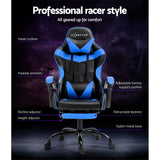 Artiss Gaming Office Chair Recliner Footrest Blue - Top-Down View