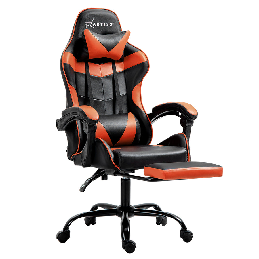 Artiss Gaming Office Chair Executive Computer Leather Chairs Footrest Orange, image 7