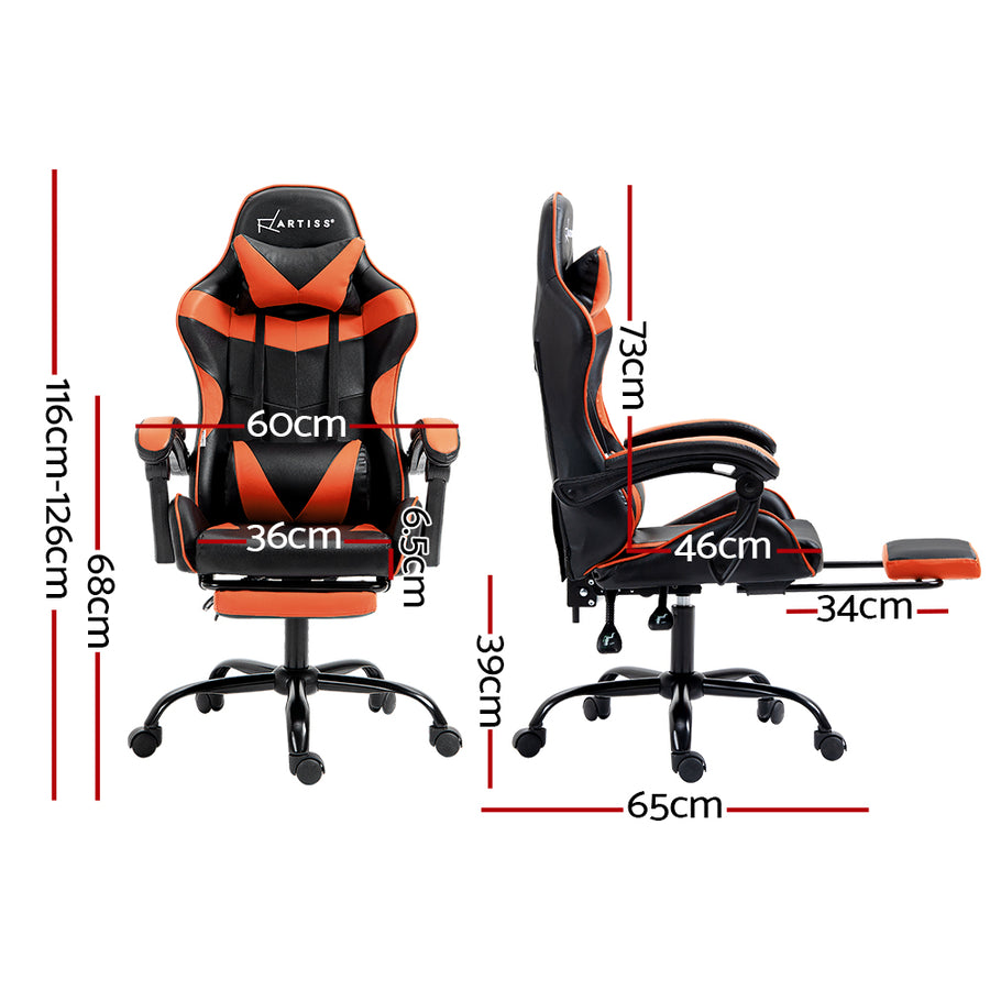 Artiss Gaming Office Chair Executive Computer Leather Chairs Footrest Orange, image 2