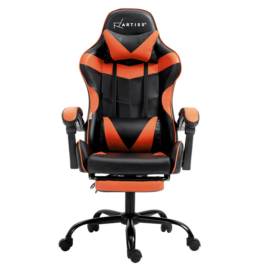 Artiss Gaming Office Chair Executive Computer Leather Chairs Footrest Orange, image 3