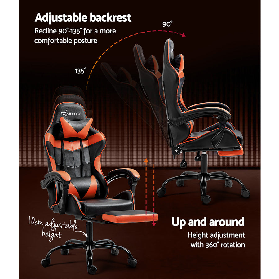 Artiss Gaming Office Chair Executive Computer Leather Chairs Footrest Orange, image 5