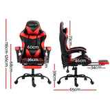 Artiss Gaming Office Chair Recliner Footrest Red - Front View