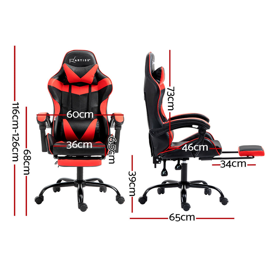 Artiss Gaming Office Chair Recliner Footrest Red, Reclining