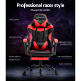 Artiss Gaming Office Chair Recliner Footrest Red - Top-Down View