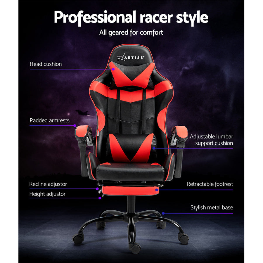 Artiss Gaming Office Chair Recliner Footrest Red, image 4