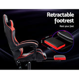 Artiss Gaming Office Chair Recliner Footrest Red - Rear View