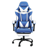 Artiss Gaming Office Chair Executive Computer Leather Chairs Footrest Blue White - Side View