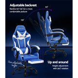 Artiss Gaming Office Chair Executive Computer Leather Chairs Footrest Blue White - 45-Degree Angle