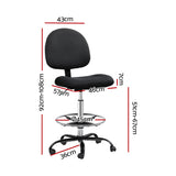 Artiss Office Chair Drafting Stool Fabric Chairs Black - Front View