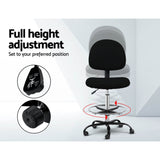 Artiss Office Chair Drafting Stool Fabric Chairs Black - Rear View