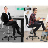 Artiss Office Chair Drafting Stool Fabric Chairs Black - Close-Up Angle