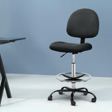 Artiss Office Chair Drafting Stool Fabric Chairs Black - Low Angle
