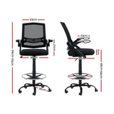 Artiss Office Chair Drafting Stool Mesh Chairs Black - Front View