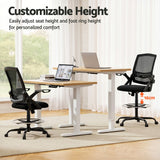 Artiss Office Chair Drafting Stool Mesh Chairs Black - Top-Down View