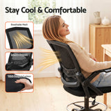 Artiss Office Chair Drafting Stool Mesh Chairs Black - Rear View