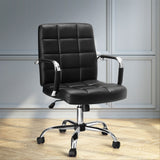 Artiss Office Chair PU Leather Mid Back Black - Close-Up Angle