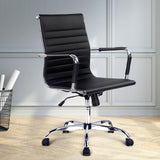 Artiss Office Chair Conference Chairs PU Leather Mid Back Black - Close-Up Angle