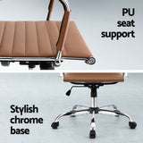 Artiss Office Chair Conference Chairs PU Leather Mid Back Brown - Rear View