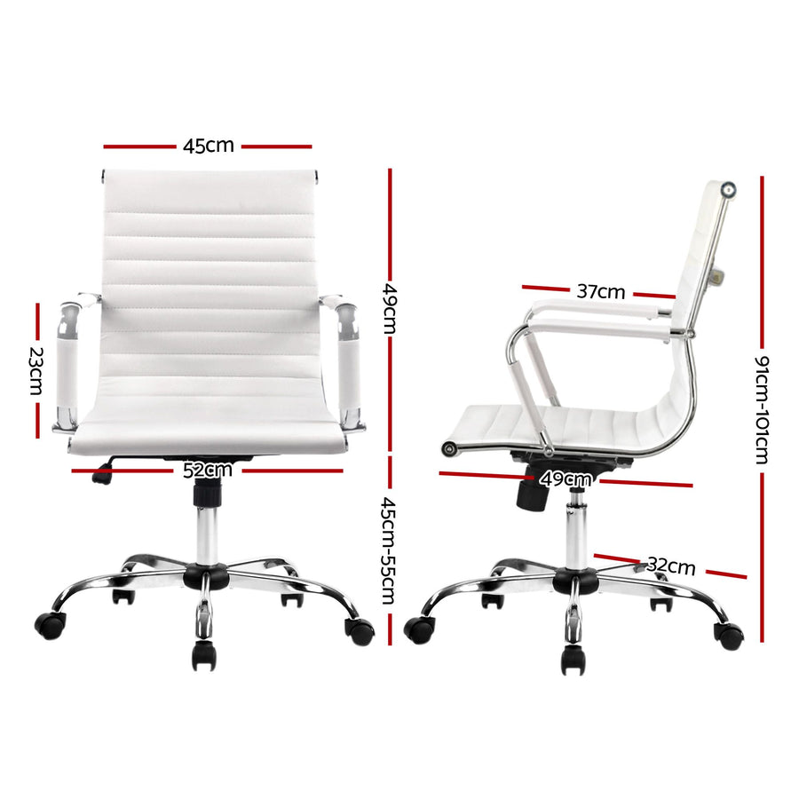 Artiss Office Chair Conference Chairs PU Leather Mid Back White, image 2