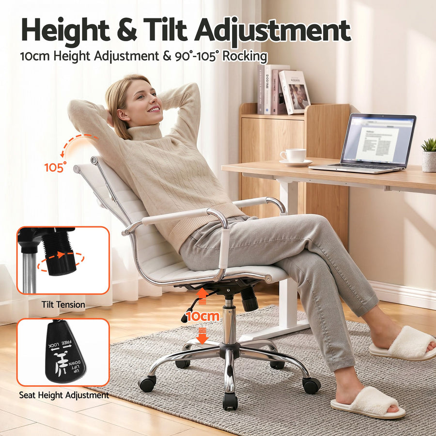 Artiss Office Chair Conference Chairs PU Leather Mid Back White, image 4