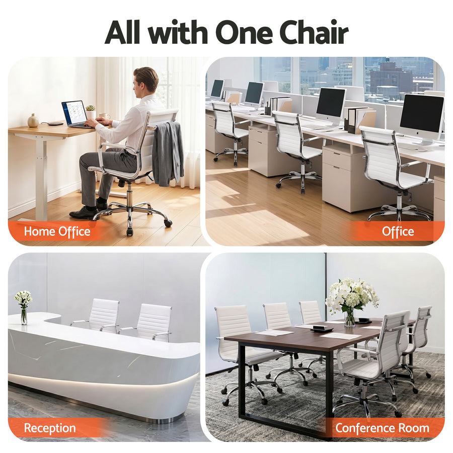 Artiss Office Chair Conference Chairs PU Leather Mid Back White, image 8