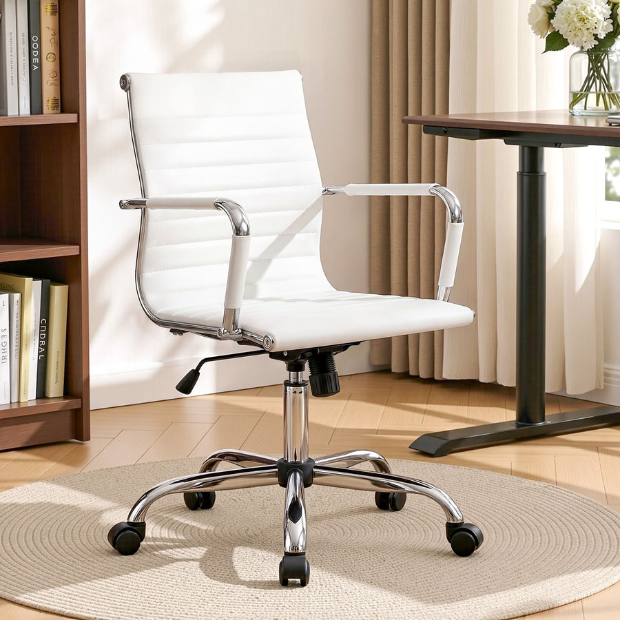 Artiss Office Chair Conference Chairs PU Leather Mid Back White, image 10