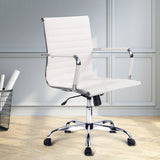 Artiss Office Chair Conference Chairs PU Leather Mid Back White - Close-Up Angle