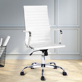 Artiss Office Chair Conference Chairs PU Leather High Back White - Close-Up Angle