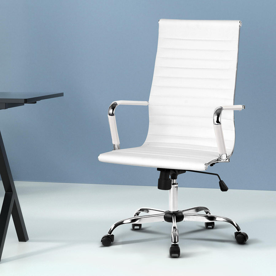 Artiss Office Chair Conference Chairs PU Leather High Back White, image 8