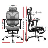 Artiss Ergonomic Office Chair Footrest Grey - Front View
