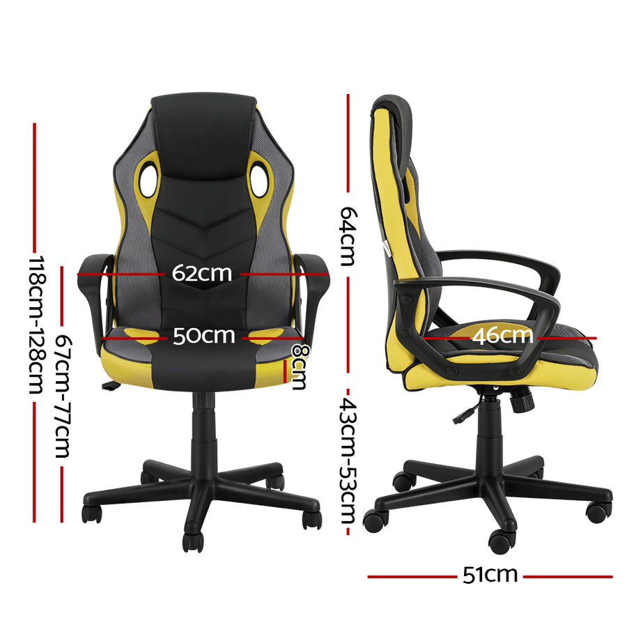 Artiss Gaming Office Chair Computer Executive Racing Chairs High Back Yellow, image 2