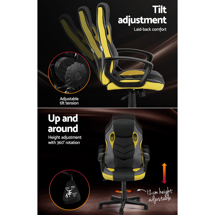 Artiss Gaming Office Chair Computer Executive Racing Chairs High Back Yellow, image 5
