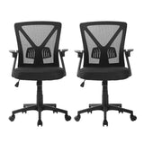 Artiss 2x Mesh Office Chair Mid Back Black - Side View