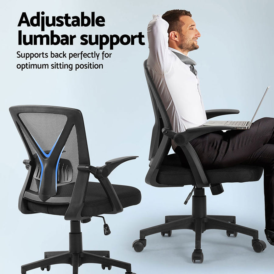 Artiss 2x Mesh Office Chair Mid Back Black, image 5