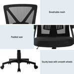 Artiss 2x Mesh Office Chair Mid Back Black, image 6