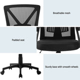 Artiss 2x Mesh Office Chair Mid Back Black - Rear View