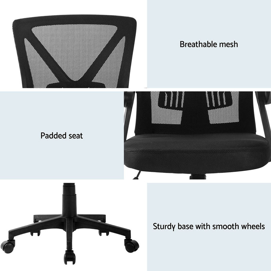 Artiss 2x Mesh Office Chair Mid Back Black, image 6