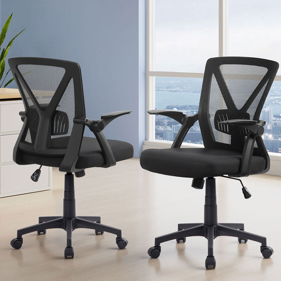 Artiss 2x Mesh Office Chair Mid Back Black, image 7