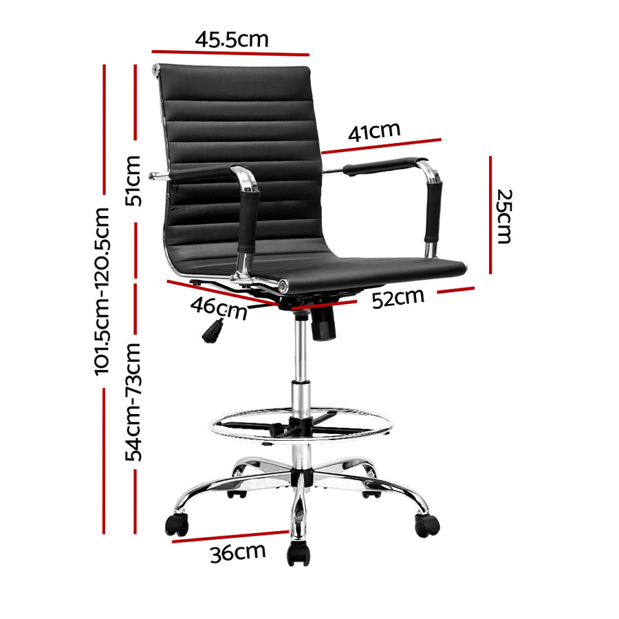 Artiss Office Chair Drafting Stool Leather Chairs Black, image 2