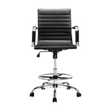 Artiss Office Chair Drafting Stool Leather Chairs Black - Side View