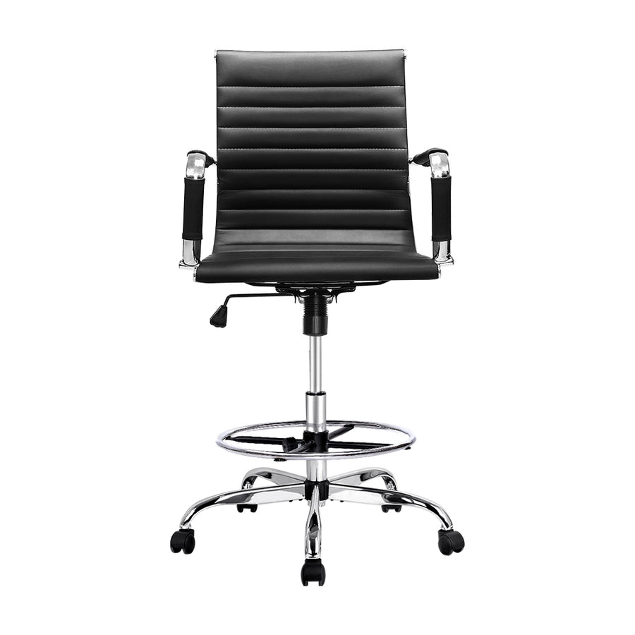 Artiss Office Chair Drafting Stool Leather Chairs Black, image 3