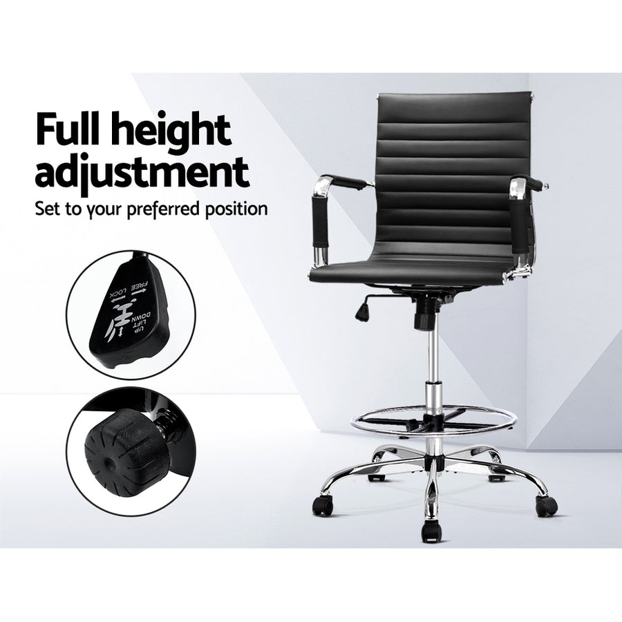 Artiss Office Chair Drafting Stool Leather Chairs Black, image 4