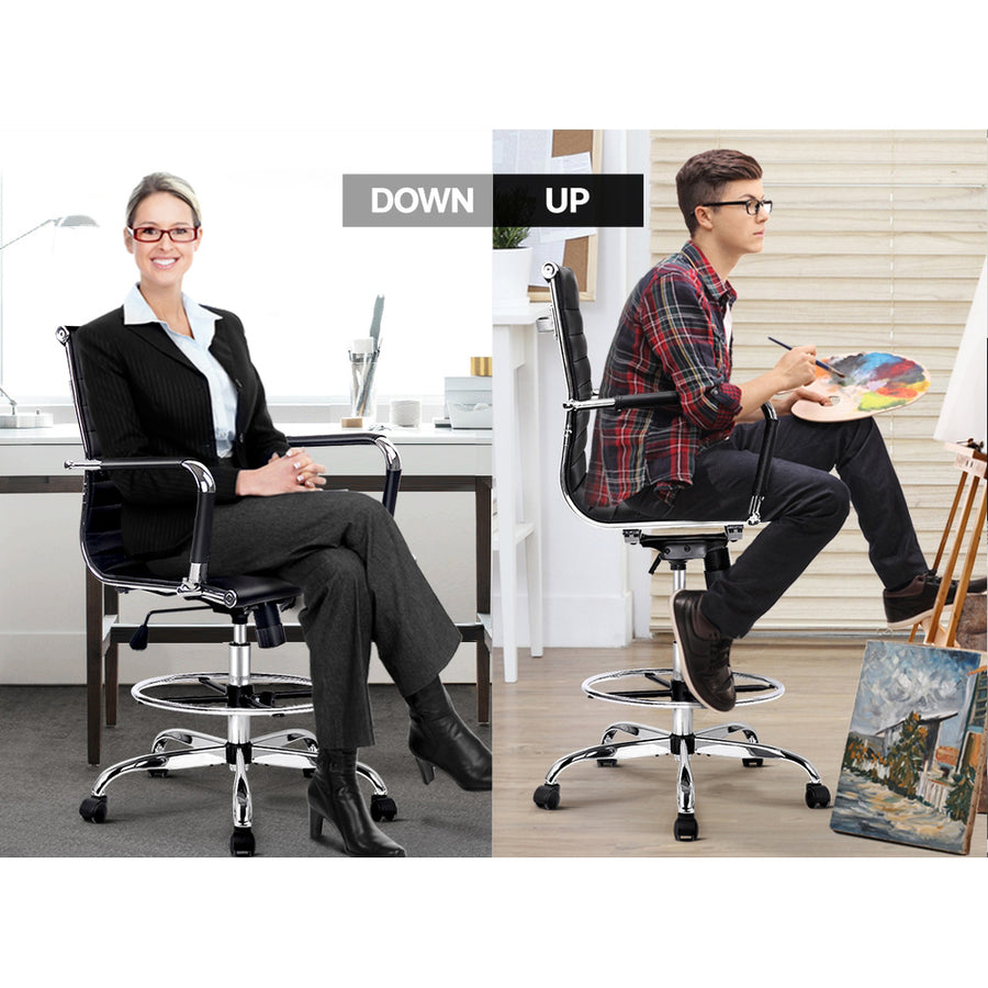 Artiss Office Chair Drafting Stool Leather Chairs Black, image 5