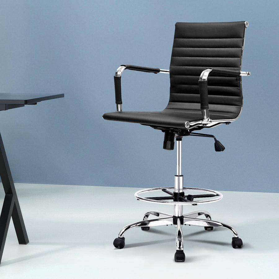 Artiss Office Chair Drafting Stool Leather Chairs Black, image 7